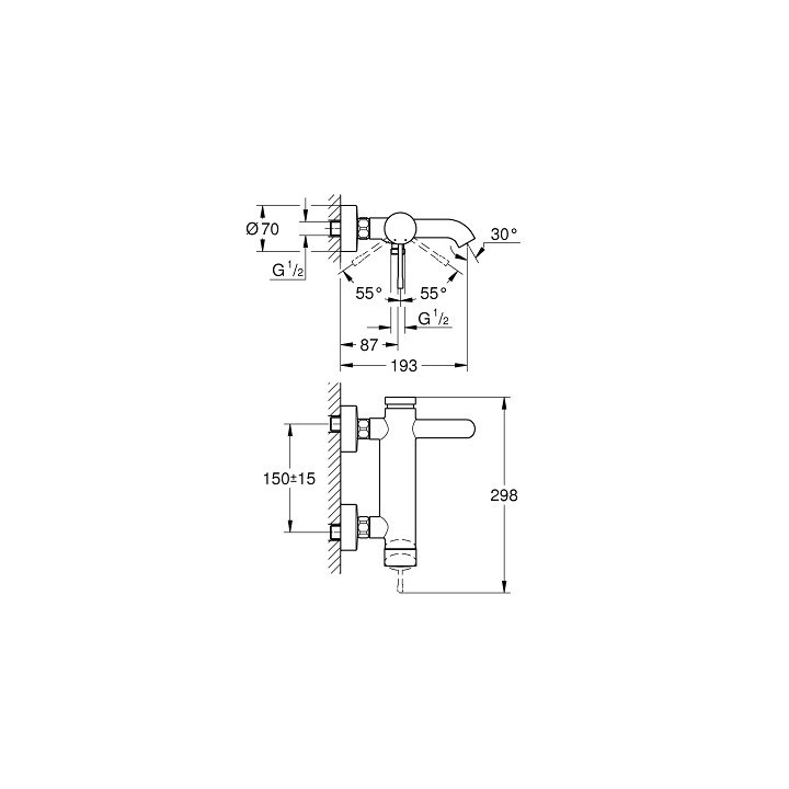 Vaňová  Batéria Grohe Essence páková, stenová, szer. 298 mm - brushed warm sunset