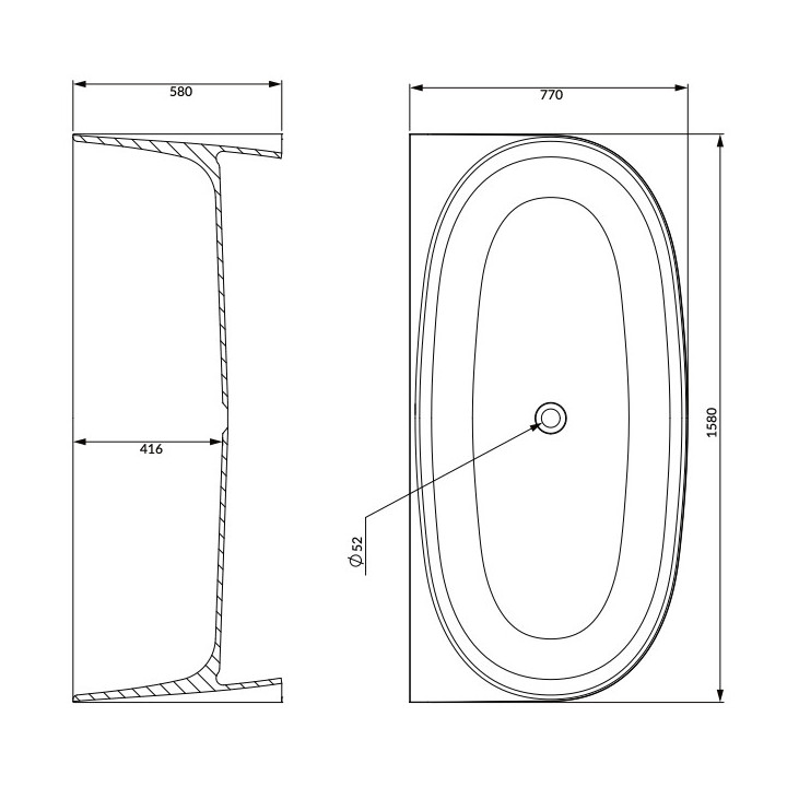 Vaňa prístenná Omnires Valencia Marble+, 158x77cm, biely lesklá