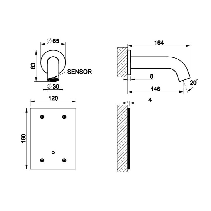 Elektronické umyvadlová batéria Gessi Intreccio, stenová, výtokové rameno 146mm, brúsená oceľ