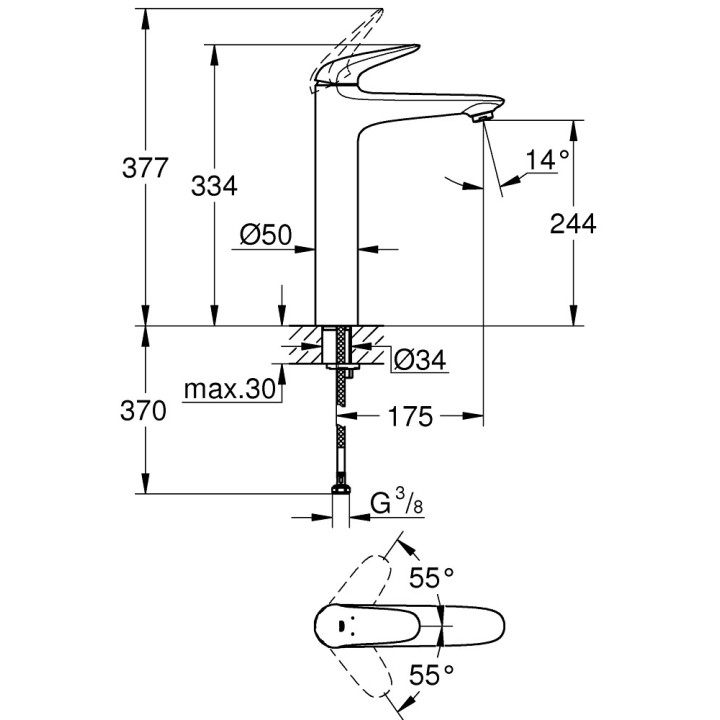 Umyvadlová batéria Grohe Eurostyle, na postavení, výška 334mm, moon white/chróm