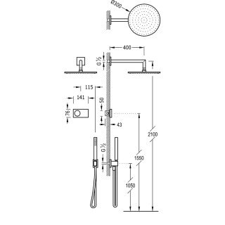 Elektroniczny Sprchový set Tres Shower Technology, podomietkový, s termostatom, Horná sprcha 300mm, čierna matnéný 