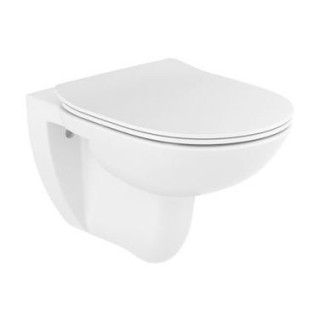 Misa závesné WC Roca Debba Rimless Round, 54x35,5cm, bez kołnierza, s sedadlom slim wolnoopadającą duroplast, biela