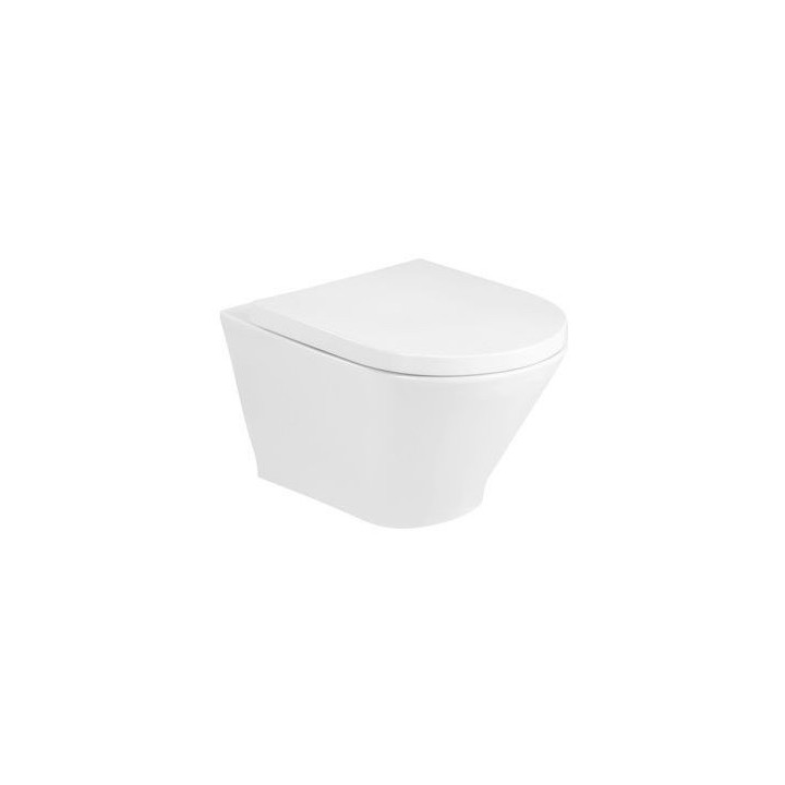 Misa závesné WC Roca Debba Rimless Square, 54x35,5cm, bez kołnierza, s pozvoľným sklápaním sedadlo Supralit, biela