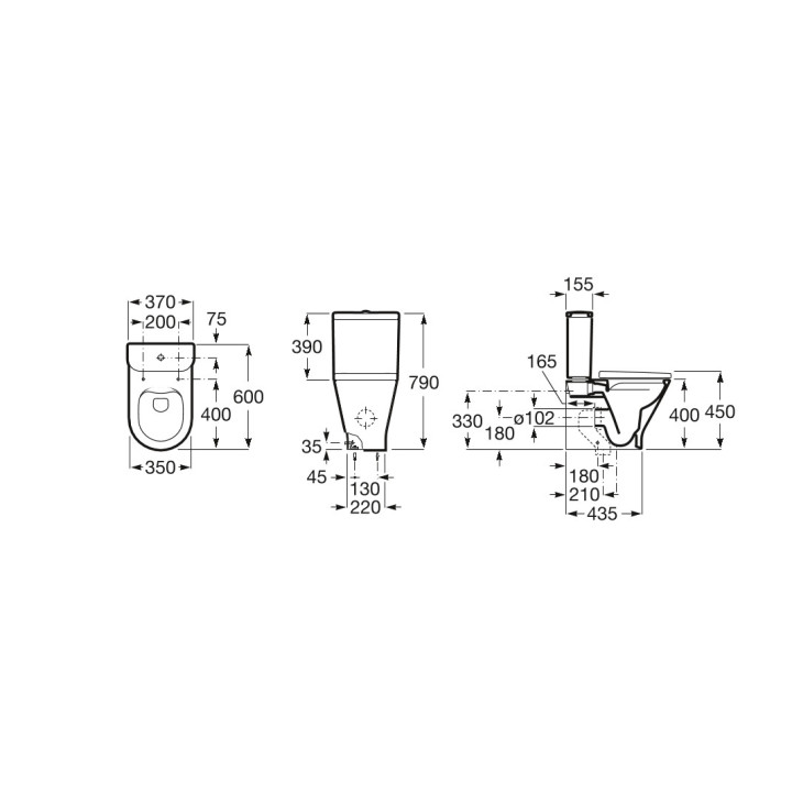 Misa kombi stojaca WC Roca Gap Rimless Round, 65,5x37cm, bez kołnierza, odtok dvojitý, biela