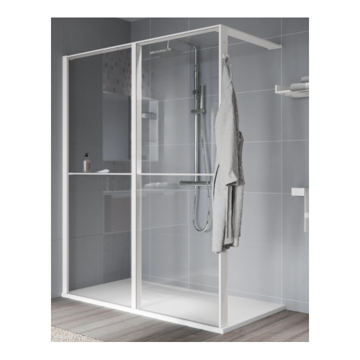 Pevná bočná stena Walk-In Novellini Kaudra HWZ2 Frame, 180x200cm, pravé, s vešiačikom na ručník i policou, biele profily matnéný