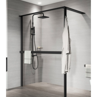 Pevná bočná stena Walk-In Novellini Kaudra HWL Frame, 220x200cm, pravé, z 2 półkami, biele profily matnéný
