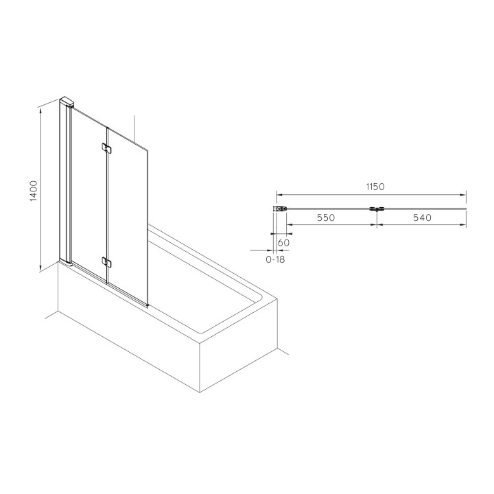 Vaňová zástena Roca Capital, 115x140cm, składany, povlak MaxiClean, profile aluminiowe chrómované