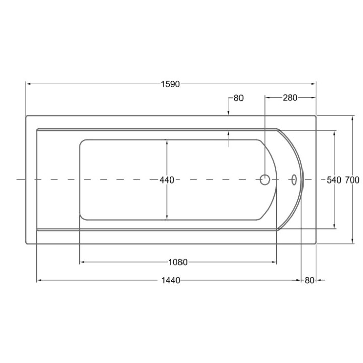 Vaňa obdĺžniková Besco Quadro Slim, 155x70cm, akrylová, biela