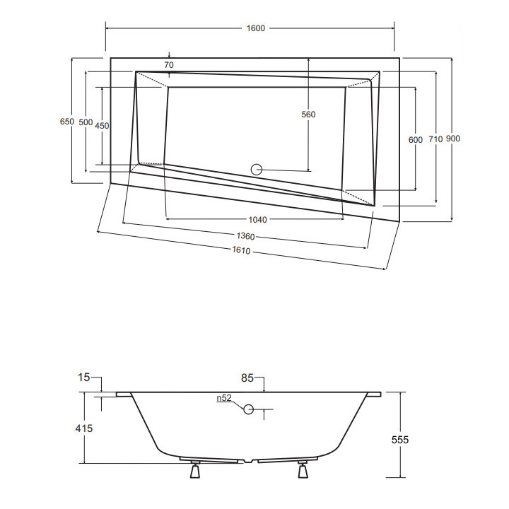 Vaňa asymetrická Besco Avita Slim, 150x75cm, ľavé, akrylová, biela