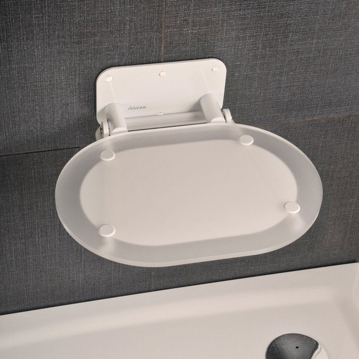 Sedačka sprchové Ravak Ovo Chrome Clear, 41x37,5cm, skladacie, bielae