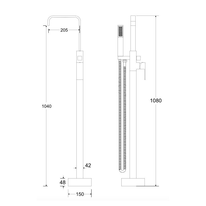 Batérie voľne stojaca na podlahu Besco Varium, výška 880mm, Sprchový set, chróm