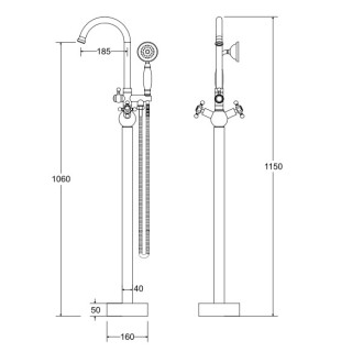 Batérie voľne stojaca na podlahu Besco Modern II, výška 1120mm, Sprchový set, chróm
