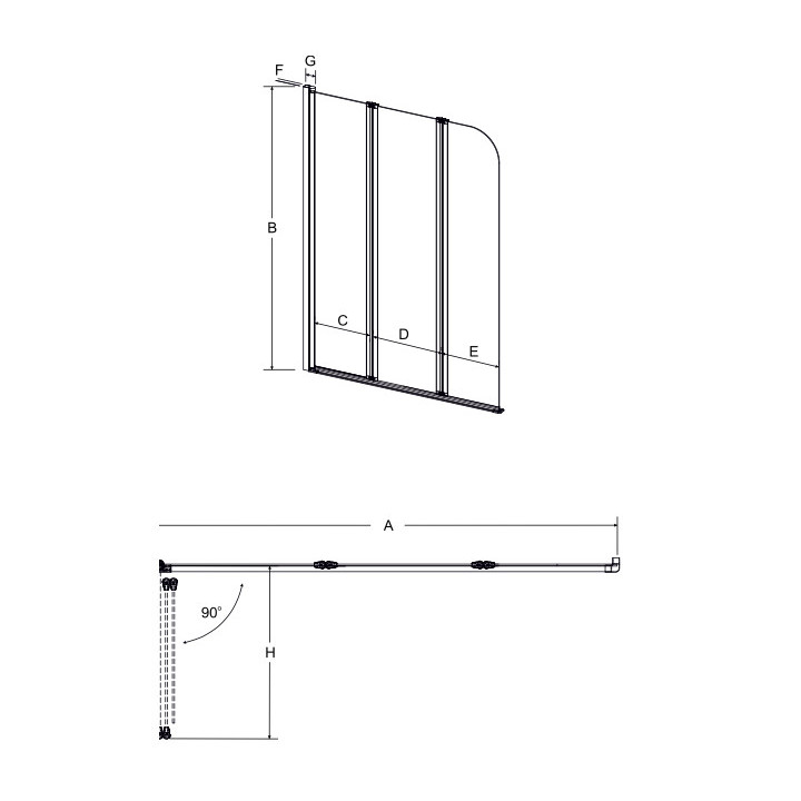 Vaňová zástena Besco Prime 2, 90x140cm, 2-skrzydłowy, sklo číre, profil chróm
