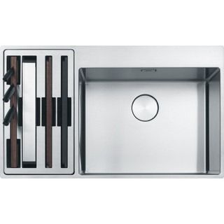Drez wbudowywany Franke Box Center BWX 220-54-27, príslušenstvo s pravé stronie, 86x51cm, brúsená oceľ