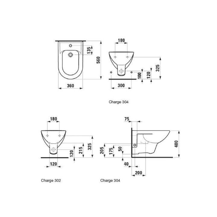 Bidet závesné Laufen Pro, 56x36cm, z podcięciem na wężyki doprowadzające wodę, biely