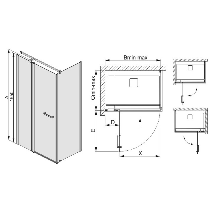 Štvorcový sprchovací kút obdĺžniková Sanplast Prestige III KNDJ2/PRIII-80x110-S smW0, univerzálna, 80x110cm, Krídlové dvere, leš