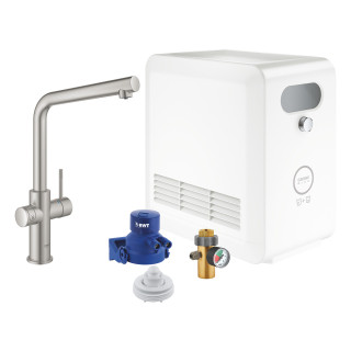 Súprava Grohe Blue Professional, jednostka chłodząca s batériou v tvare C, do vody gazowanej, obracana výtokové rameno, chróm 