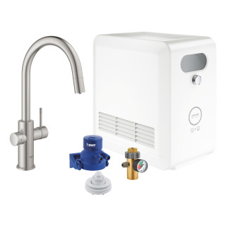 Súprava Grohe Blue Professional, jednostka chłodząca s batériou v tvare C, do vody gazowanej, obracana výtokové rameno, chróm 