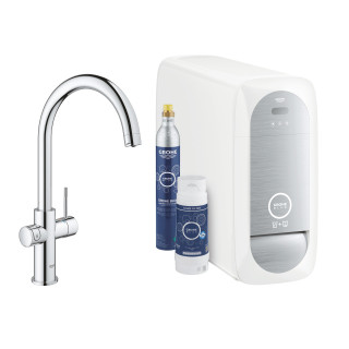 Súprava Grohe Blue Professional, jednostka chłodząca s batériou v tvare C, do vody gazowanej, obracana výtokové rameno, chróm 
