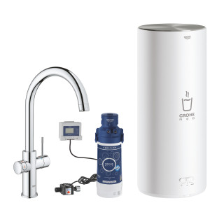Súprava startowy Grohe Blue Pure s batériou kuchenną Eurosmart v tvare C, filtrowanie vody, obracana výtokové rameno, chróm