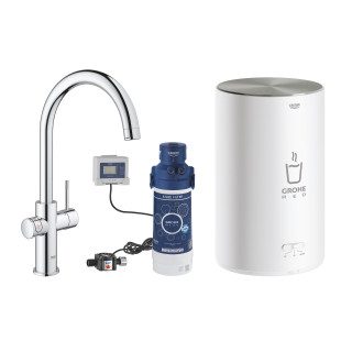 Súprava Grohe Red Duo s batériou kuchenną v tvare C a bojlerem vo veľkosti L, obracana výtokové rameno, chróm
