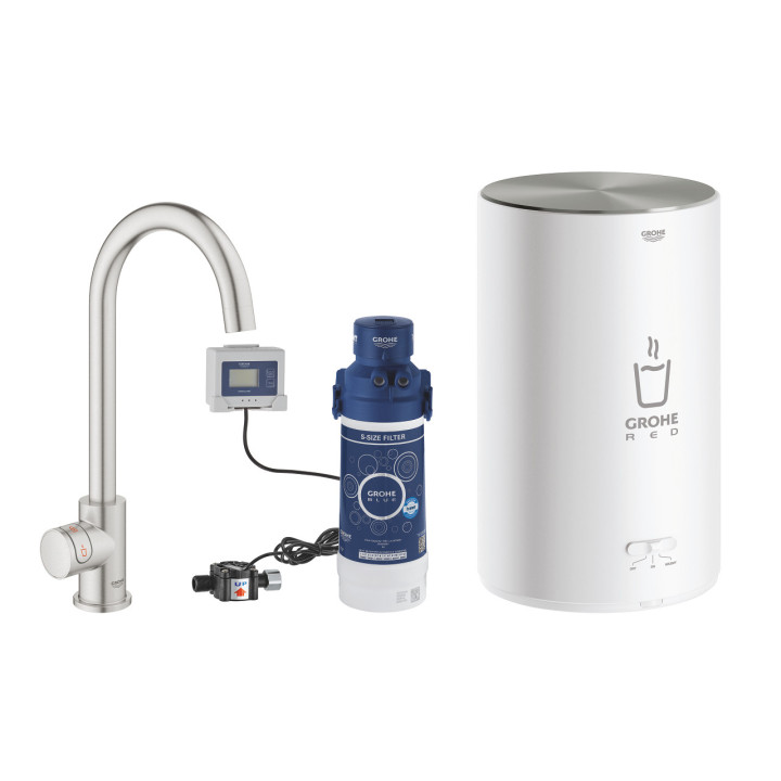 Súprava Grohe Red Mono s ventilom sztorcowym v tvare C a bojlerem vo veľkosti L, obracana výtokové rameno, chróm