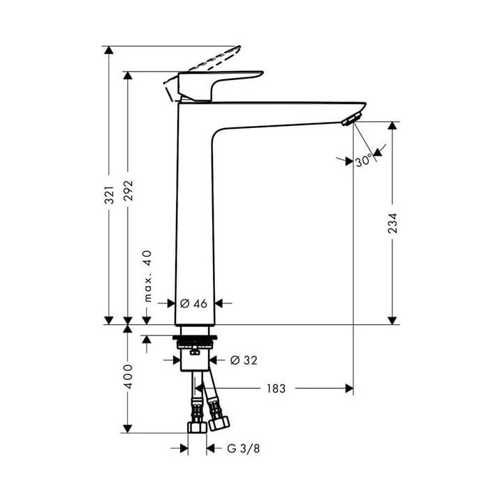 Umyvadlová batéria 1 držiak Hansgrohe Talis E 240 wys. 321 mm, chróm, bez odtokového kompletu