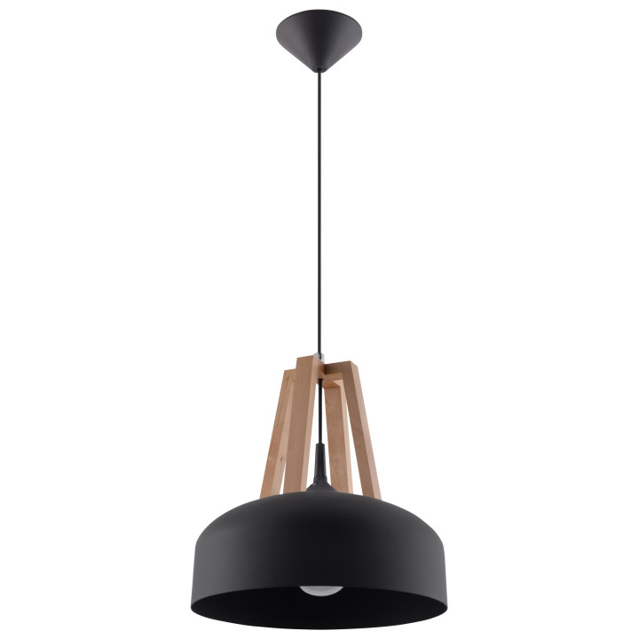 Lampa Závěsná Sollux Ligthing Casco, 30cm, E27 1x60W, čierna/drevo bielone