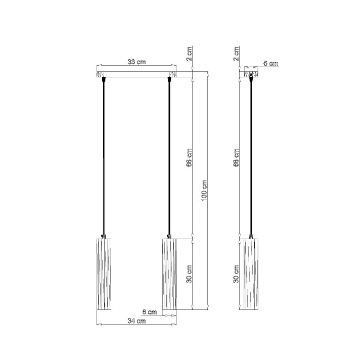 Lampa Závěsná Sollux Ligthing Pablo 2, 6x34cm, GU10 2x40W, čierna/naturalne drevo