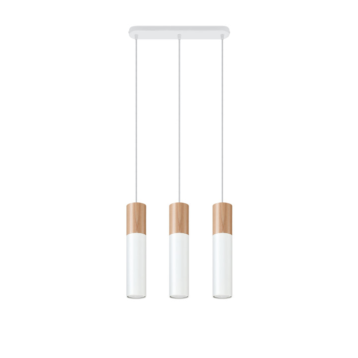 Lampa Závěsná Sollux Ligthing Pablo 2, 6x34cm, GU10 2x40W, biely/naturalne drevo
