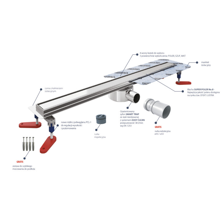 Žľab, pełny Súprava,  Wiper New Premium, 1200mm, wzór Ponente, Povrchová úprava poler