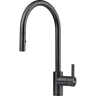 Drezová batéria Franke Eos Neo, výška 433mm, výsuvná sprcha, čierna brúsená oceľ