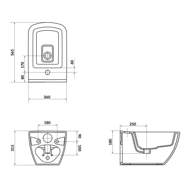 Bidet zavesený Cersanit City Square, 51x36,5cm, z prepadom, biely