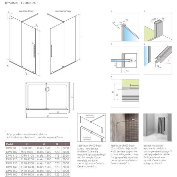 Dverí sprchové do niky Radaway Espera DWJ 100, ľavé, posuvné, sklo číre, 1000x2000mm, profil chróm