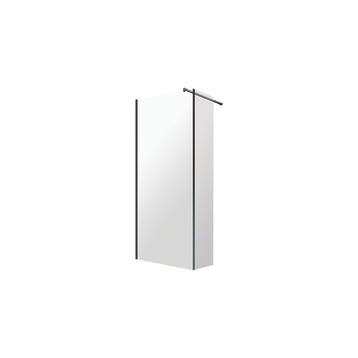 Sprchový kút walk-in Omnires Marina, 90x30cm, s pevnou bočnou stenou, sklo transparentní, profil čierna matnéný