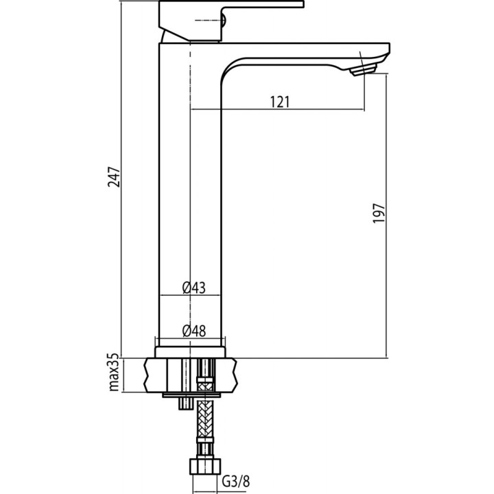 Umyvadlová batéria Valvex Tube, na postavení, výška 147mm, výtokové rameno 91mm, zátka click-clack, chróm