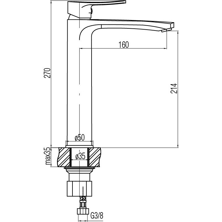 Umyvadlová batéria Valvex Sigma, na postavení, výška 272mm, výtokové rameno 160mm, bez zátky, chróm