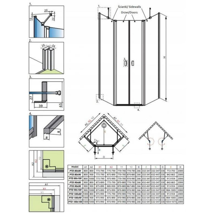 Front pre sprchový kút Radaway Nes 8 KDS I 140,  dverí pravé, sklo číre, 1400x2000mm, profil chróm