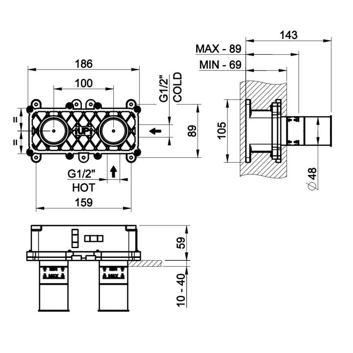 Podomietkové teleso Gessi dla umývadlovej batérie 1 držiak
