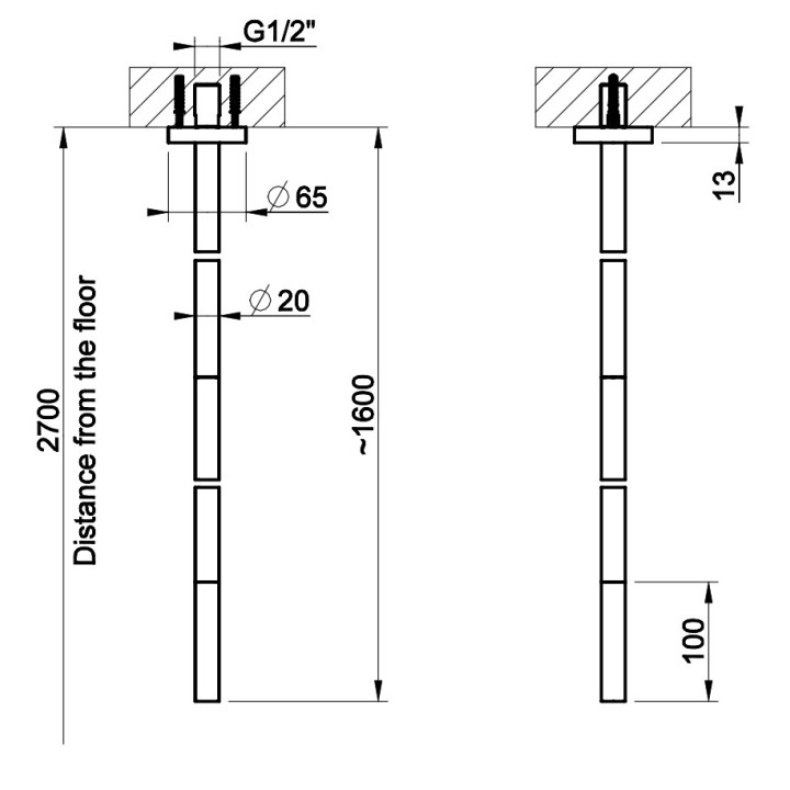 Výtokové rameno stropná Gessi Intreccio, 160cm, brúsená oceľ