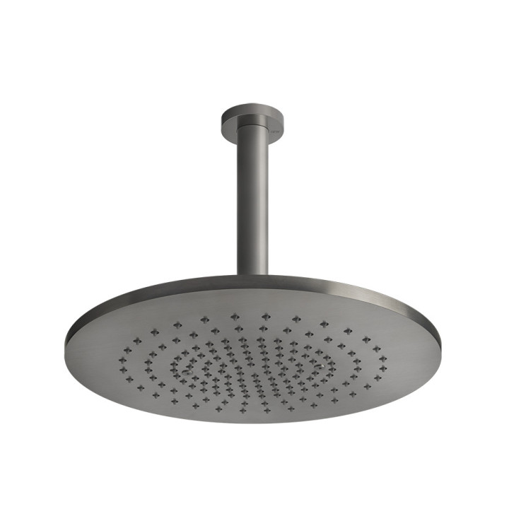 Horná sprcha Gessi Shower316, okrúhla, 355mm, regulowana, s ramenom nastenným 500mm, brúsená oceľ
