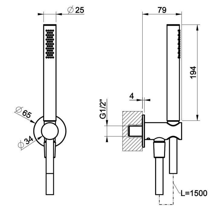 Sprchový set Gessi Anello, sluchátko 1-funkčná s hadicou 150cm i przyłączem, chróm