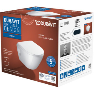 Misa toaletná Závěsná Duravit D-Neo Rimless, 54x37cm, bez rantu spłukującego, 4,5 l, UWL klasa 1, biela