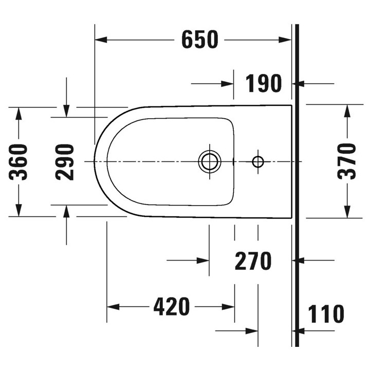 Závesný bidet Duravit D-Neo Rimless, 54x37cm, z prepadom, otvor na batériu biely