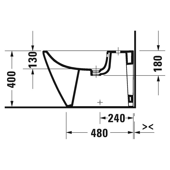 Závesný bidet Duravit D-Neo Rimless, 54x37cm, z prepadom, otvor na batériu biely