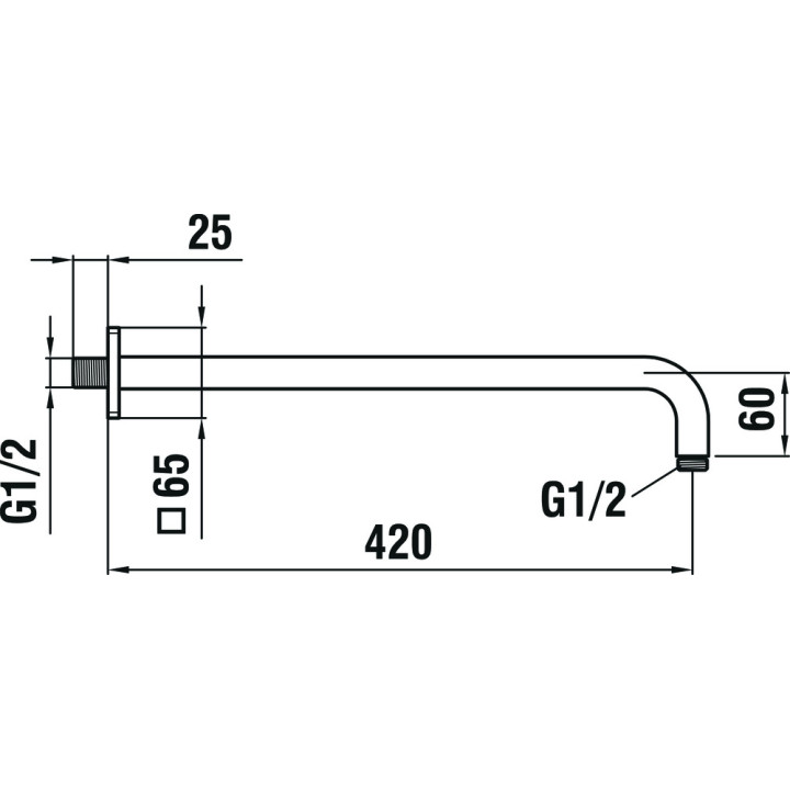 Rameno hornej sprchy Laufen, nástenné, 420mm, objímku štvorcová, chróm