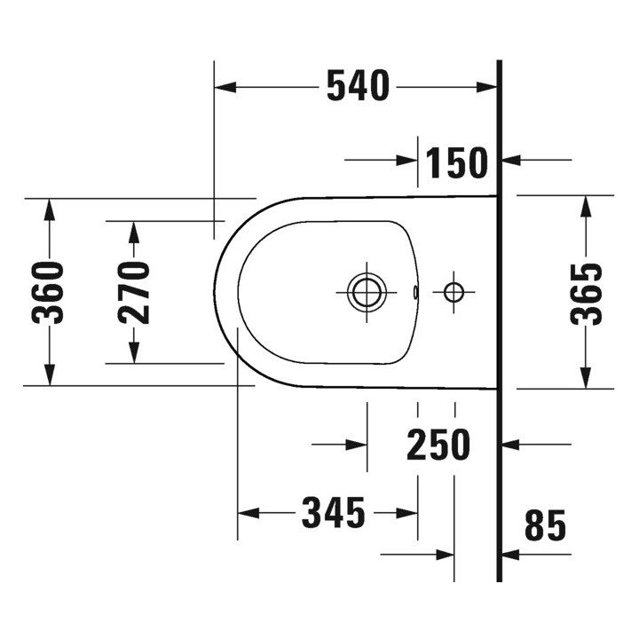 Závesný bidet Duravit D-Neo, 54x37cm, z prepadom, otvor na batériu biely