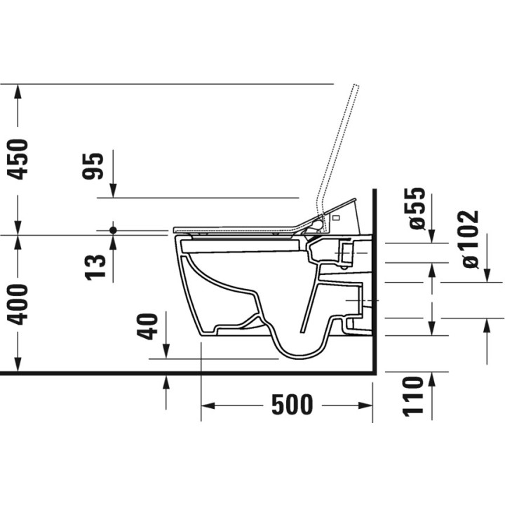 Misa toaletná Závěsná Duravit ME by Starck Rimless, 57x37cm, bez rantu spłukującego, upevnenie Durafix, HygieneFlush, povlak Hyg