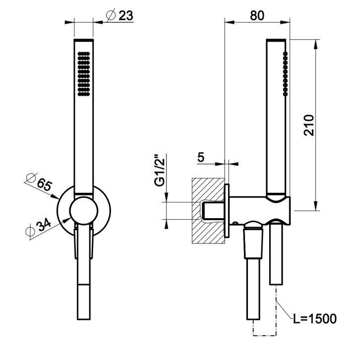 Sprchový set Gessi Anello, sluchátko 1-funkčná s hadicou 150cm i przyłączem, chróm