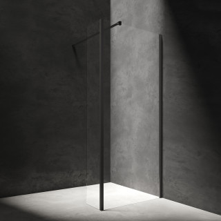 Sprchový kút walk-in Omnires Marina, 90x30cm, s pevnou bočnou stenou, sklo transparentní, profil čierna matnéný